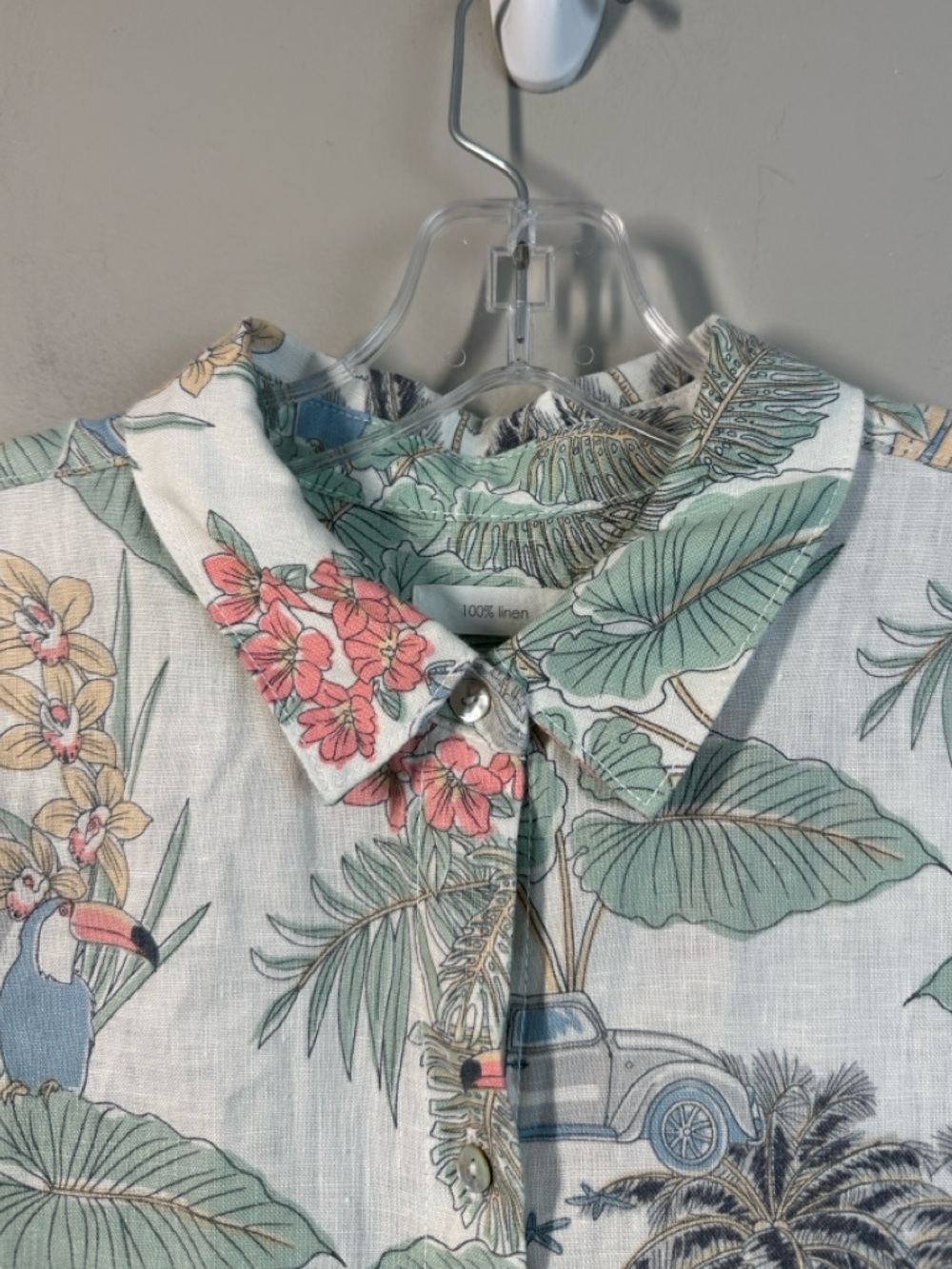 C&C California 100% Linen Beach Toucan Surf Shirt Dress Size S - Picture 12 of 13